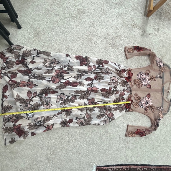 Silk Maxi Dress with Mesh Floral Appliqué Bodice - Picture 7 of 8